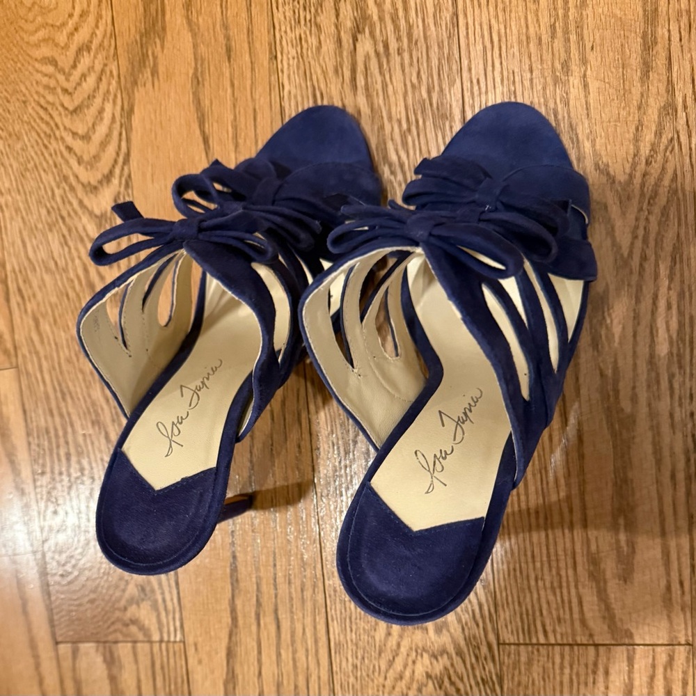 Women's Navy Bow Suede Heels - Picture 3 of 4